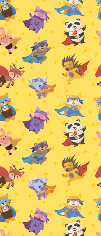 Covor vinil dormitor cu model animale supereroi galben - TenStickers