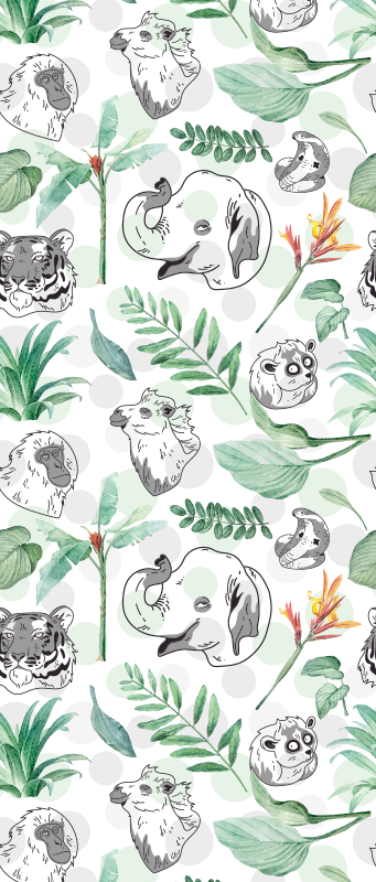 Covor vinil dormitor animale și plante tropicale acuarelă - TenStickers