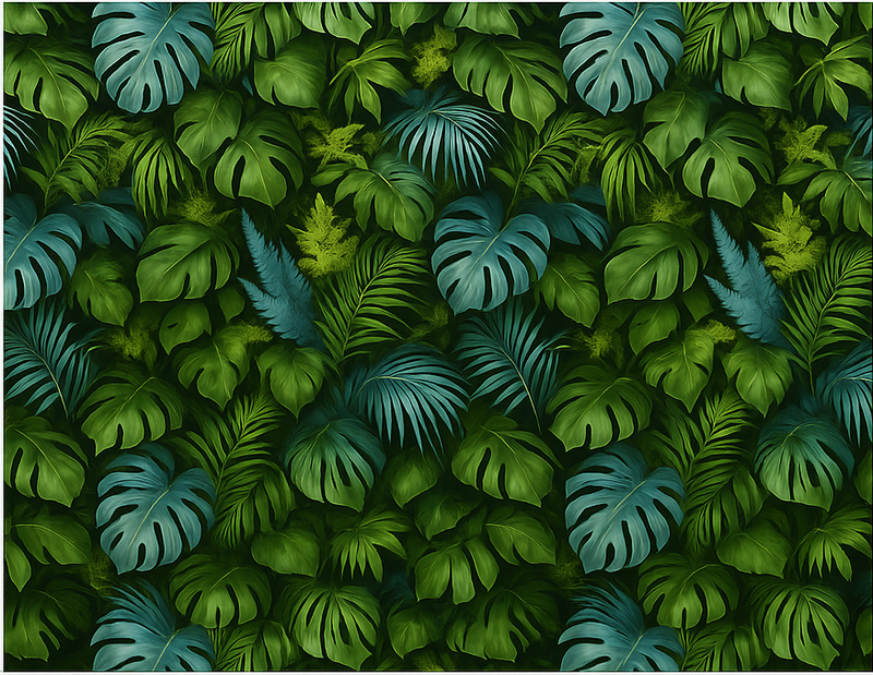 Covor vinil dormitor frunze verzi și albastre tropicale - TenStickers