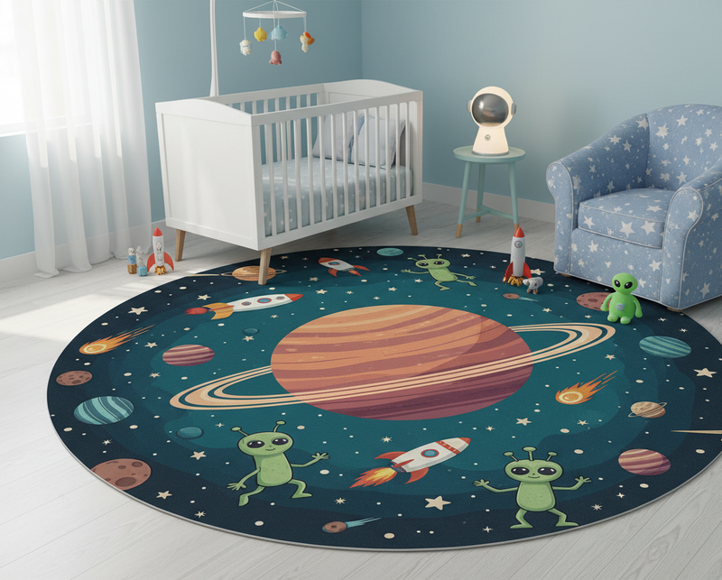Covor vinil dormitor planetă nouă cu extratereștri amuzanți - TenStickers