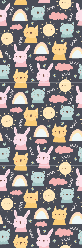 Covor vinil dormitor animale pastel și curcubeie - TenStickers