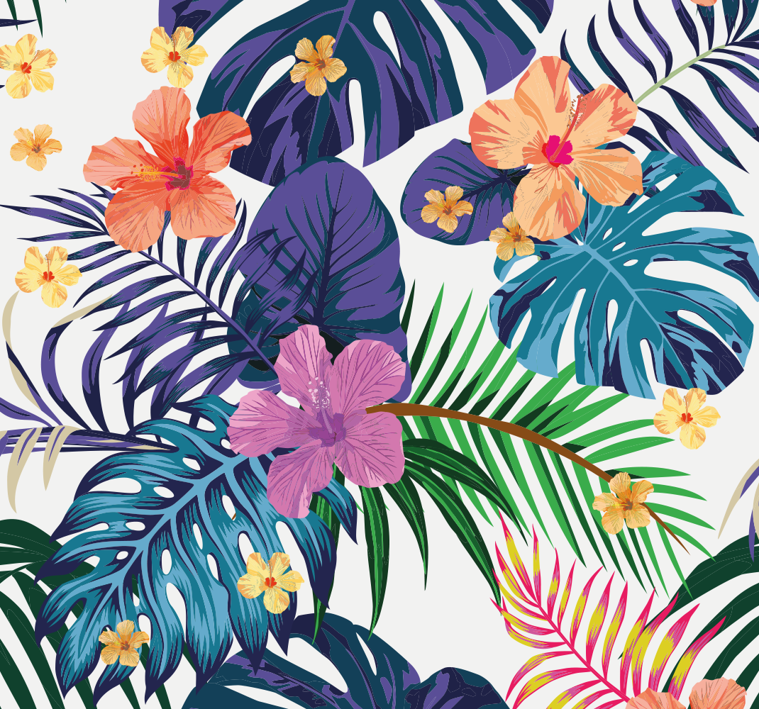 Covor vinil cu aspect de natura flori colorate hawaiene - TenStickers