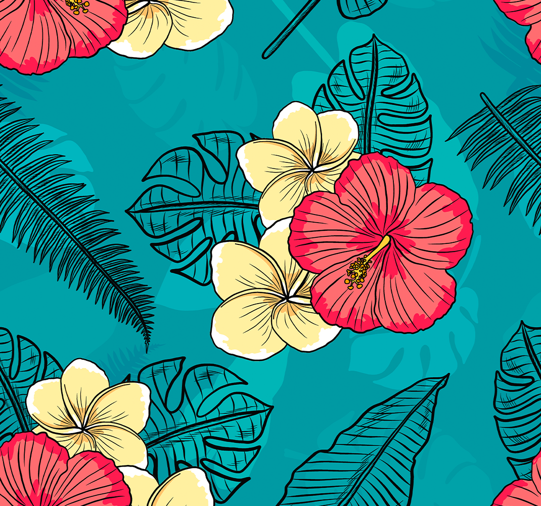 Covor vinil cu aspect de natura flori hawaiene - TenStickers
