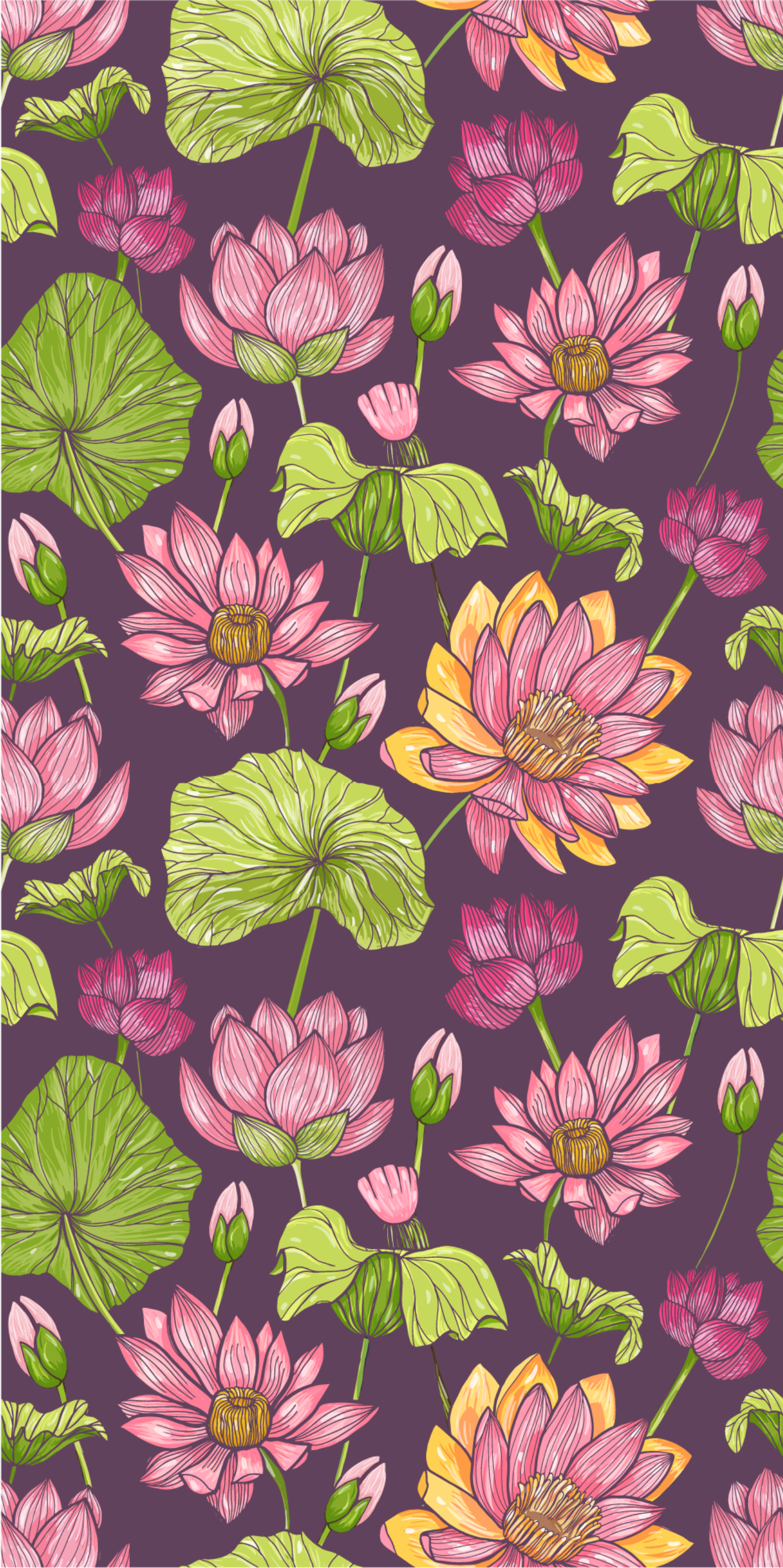 Covor vinil cu aspect de natura frunze și flori de lotus - TenStickers