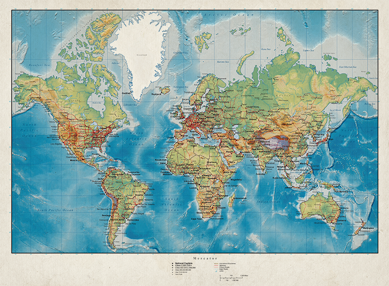 Covor de vinil harta lumii mercator - TenStickers