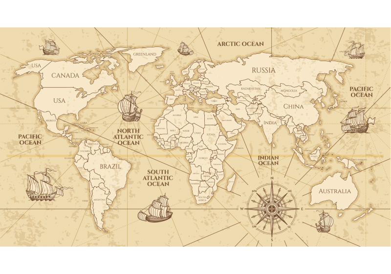 Covor de vinil harta lumii tapet sepia retro - TenStickers
