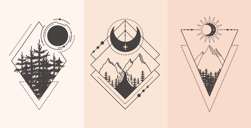 Covor de vinil geometric copac și lună - TenStickers