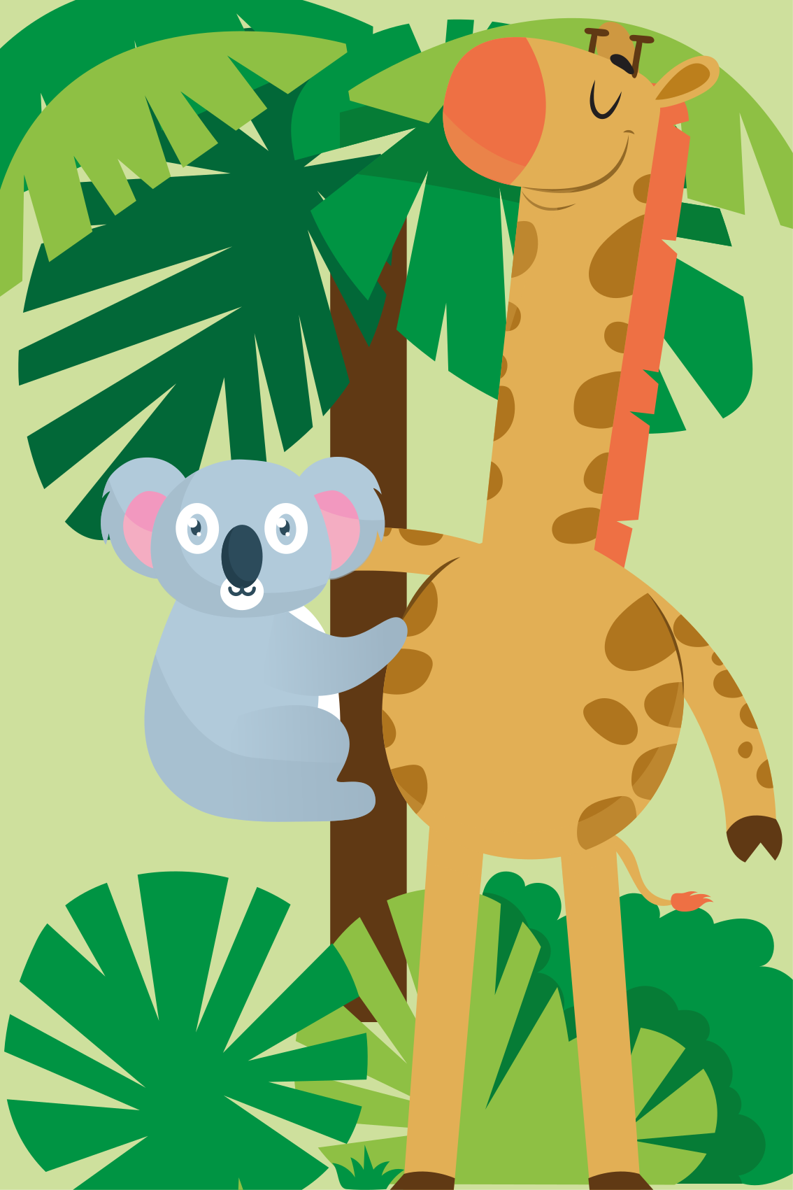Covor de vinil pentru copii koala îmbrățișând o girafă - TenStickers