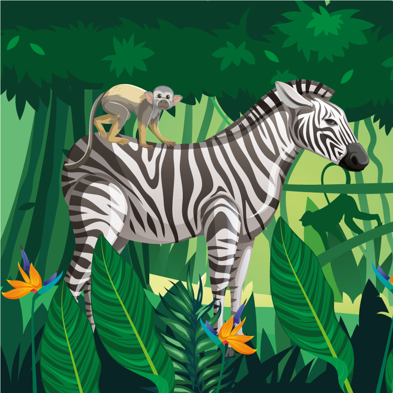 Covor de vinil pentru copii giraffe zebra și maimuță 4 - TenStickers