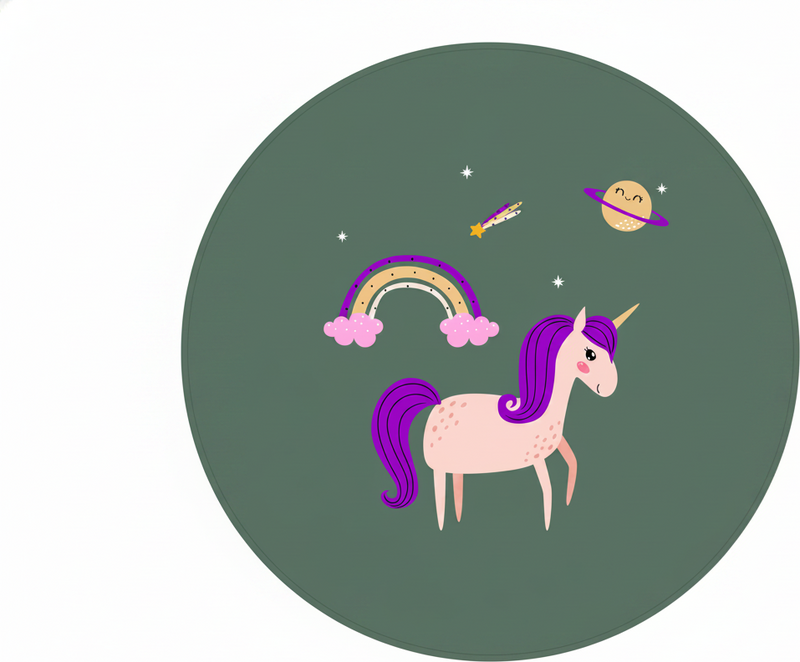Covor de vinil pentru copii cu unicorni pe fond verde - TenStickers