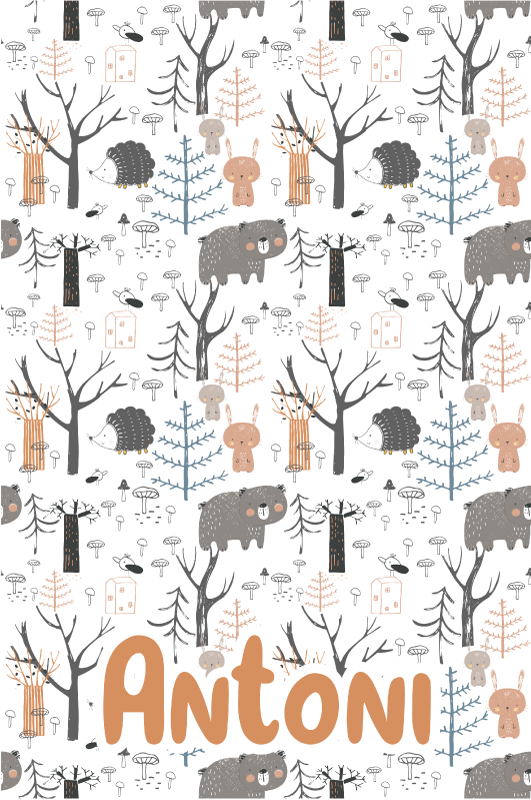 Covor de vinil pentru copii pădure scandinavă cu animale - TenStickers