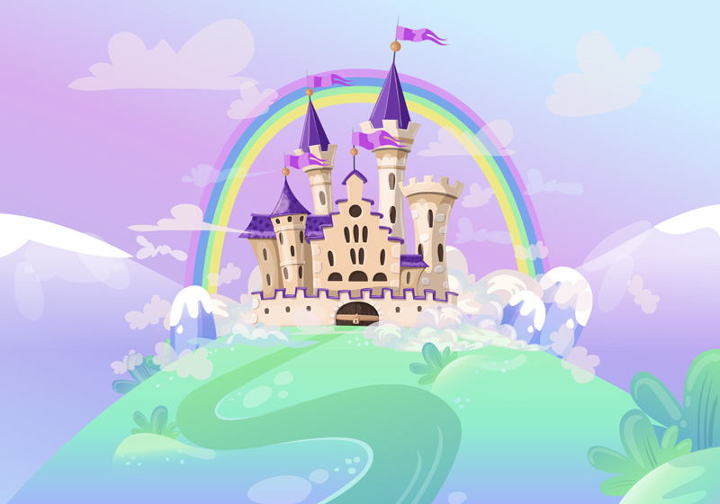 Covor de vinil violet fotomural cu castel de prințesă - TenStickers