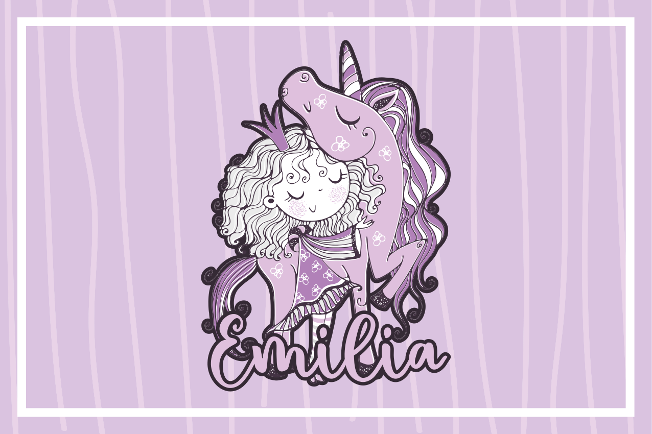 Covor de vinil violet prințesă artistică cu unicorn - TenStickers