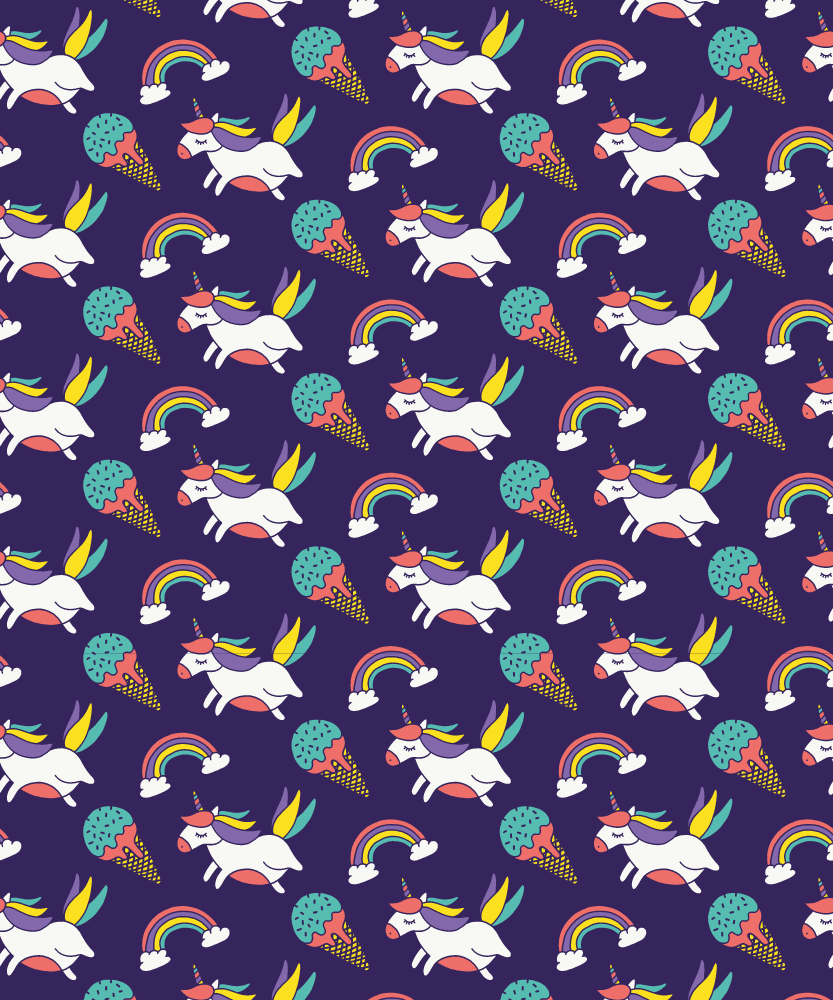 Covor de vinil violet cu model unicorni desenat manual - TenStickers