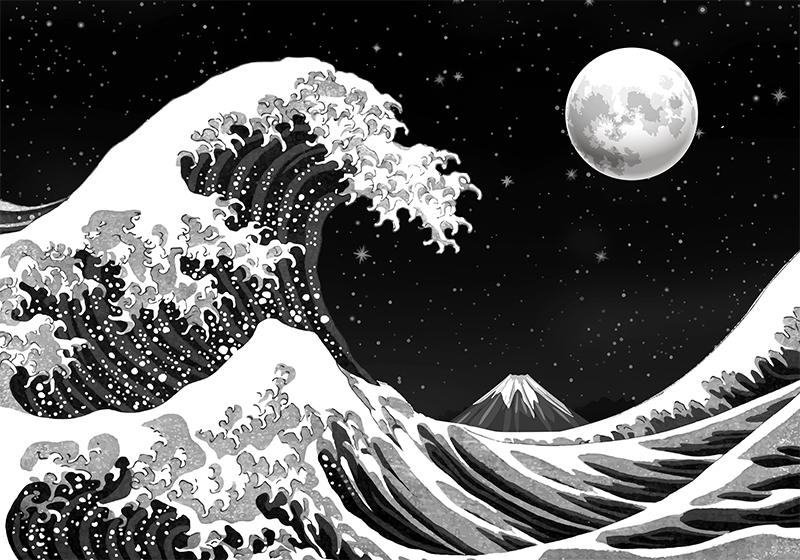 Covor vinil negru valul kanagawa noaptea - TenStickers
