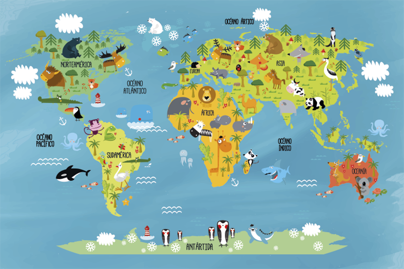 Animal map map copii covor vinil - TenStickers