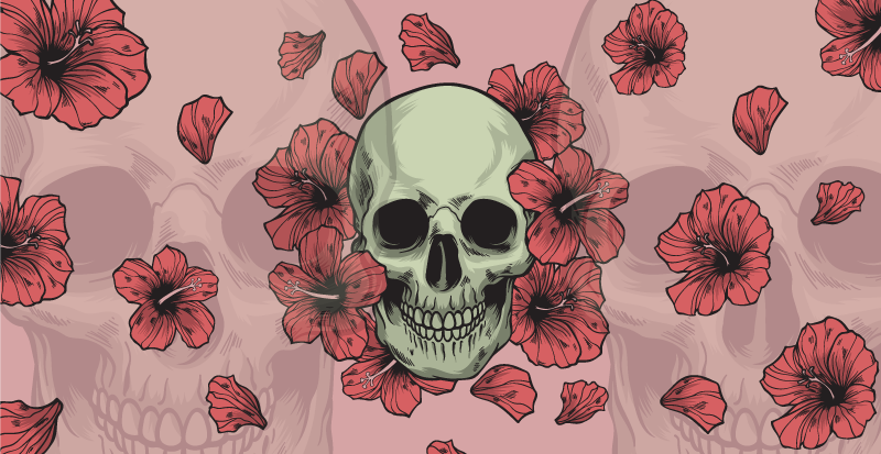 Craniu cu flori desenate manual covoare de halloween - TenStickers