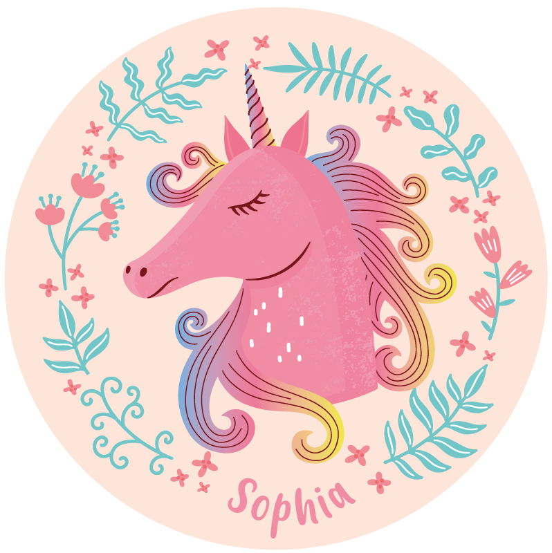 Unicorn dulce cu covor pentru fete cu nume personalizat - TenStickers