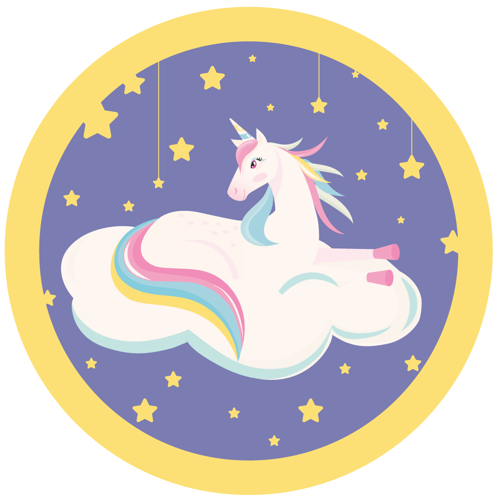 Unicorn așezat pe un covor de animale din nori - TenStickers