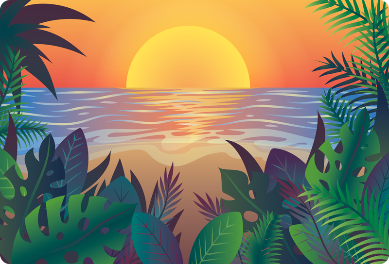 Covor vinil cu aspect de natura apus tropical - TenStickers