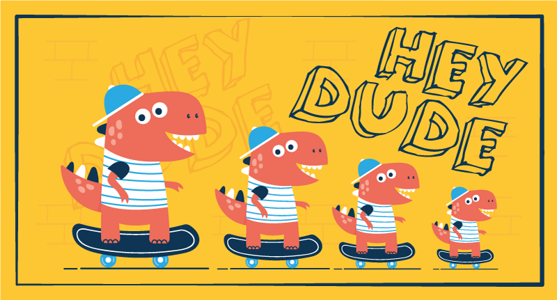 Covor de vinil pentru copii dinozauri care fac skateboard - TenStickers