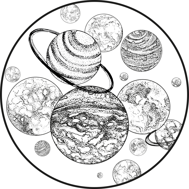 Covor de vinil sistem solar alb-negru - TenStickers