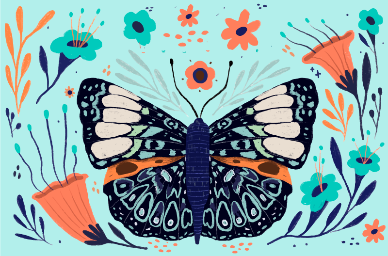 Covor vinil flori și plante detalii colorate cu fluturi - TenStickers