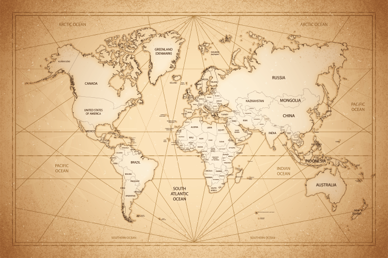 Covor de hartă mondială în stilul secolului al xix-lea - TenStickers
