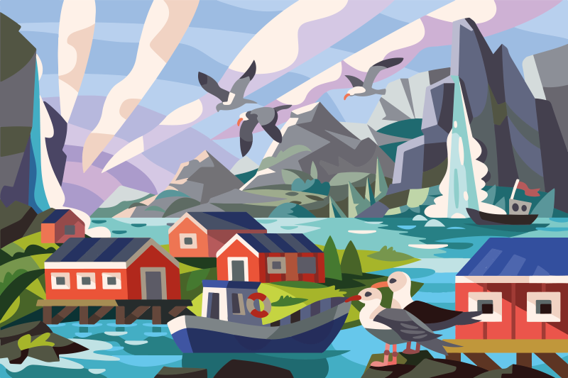 Covor vinil cu aspect de natura coasta norvegiană - TenStickers