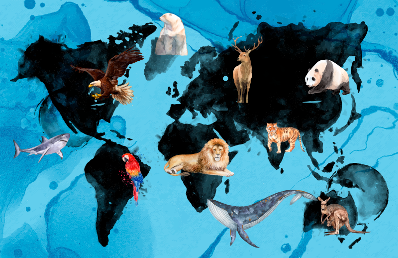 Alții covor de vinil animale sălbatice albastre și negre - TenStickers