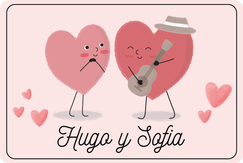 Covor vinil dormitor duo de inimioare cu nume - TenStickers