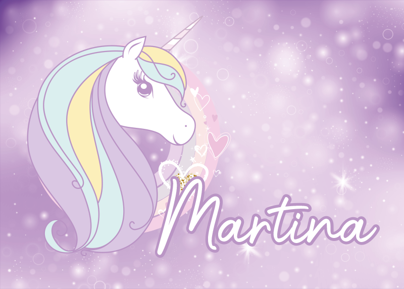 Covor de vinil cu nome Țara viselor cu unicorni - TenStickers