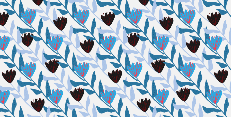 Covor floral albastru și negru ilustrat cu lalele - TenStickers