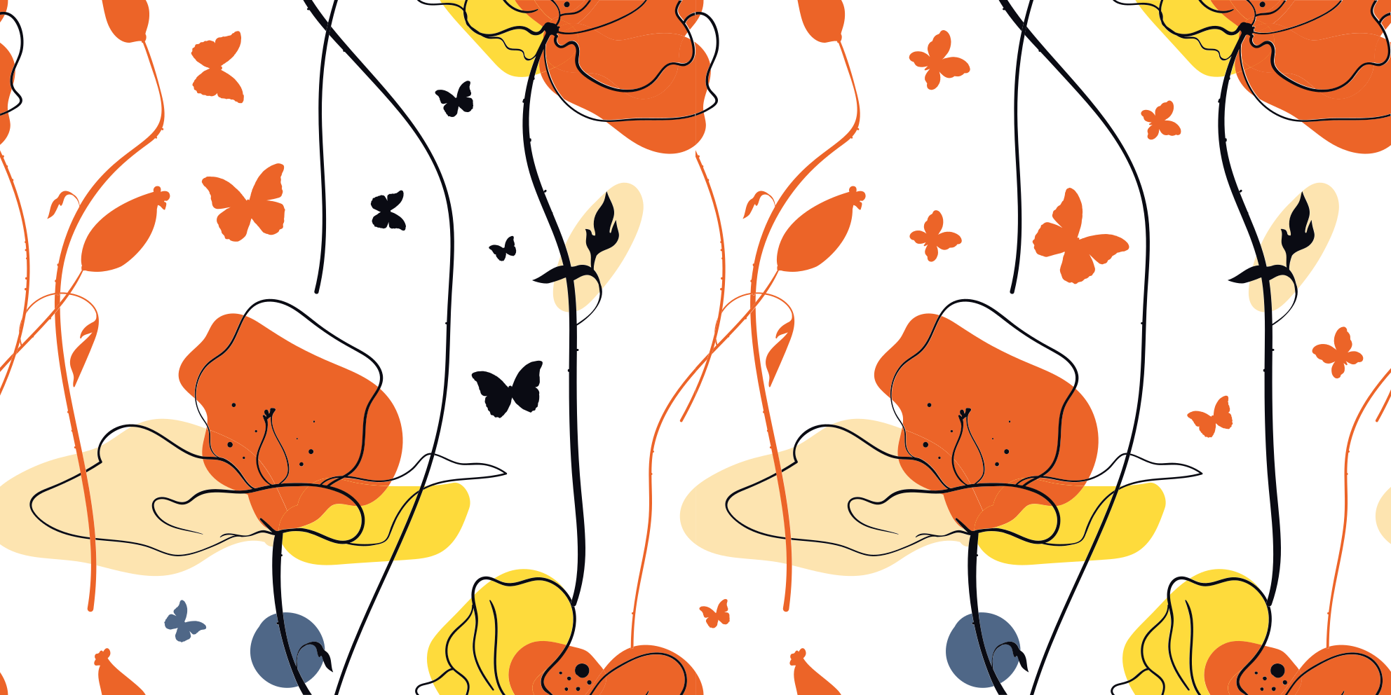 Covor vinil flori și plante model minimalist cu fluturi - TenStickers