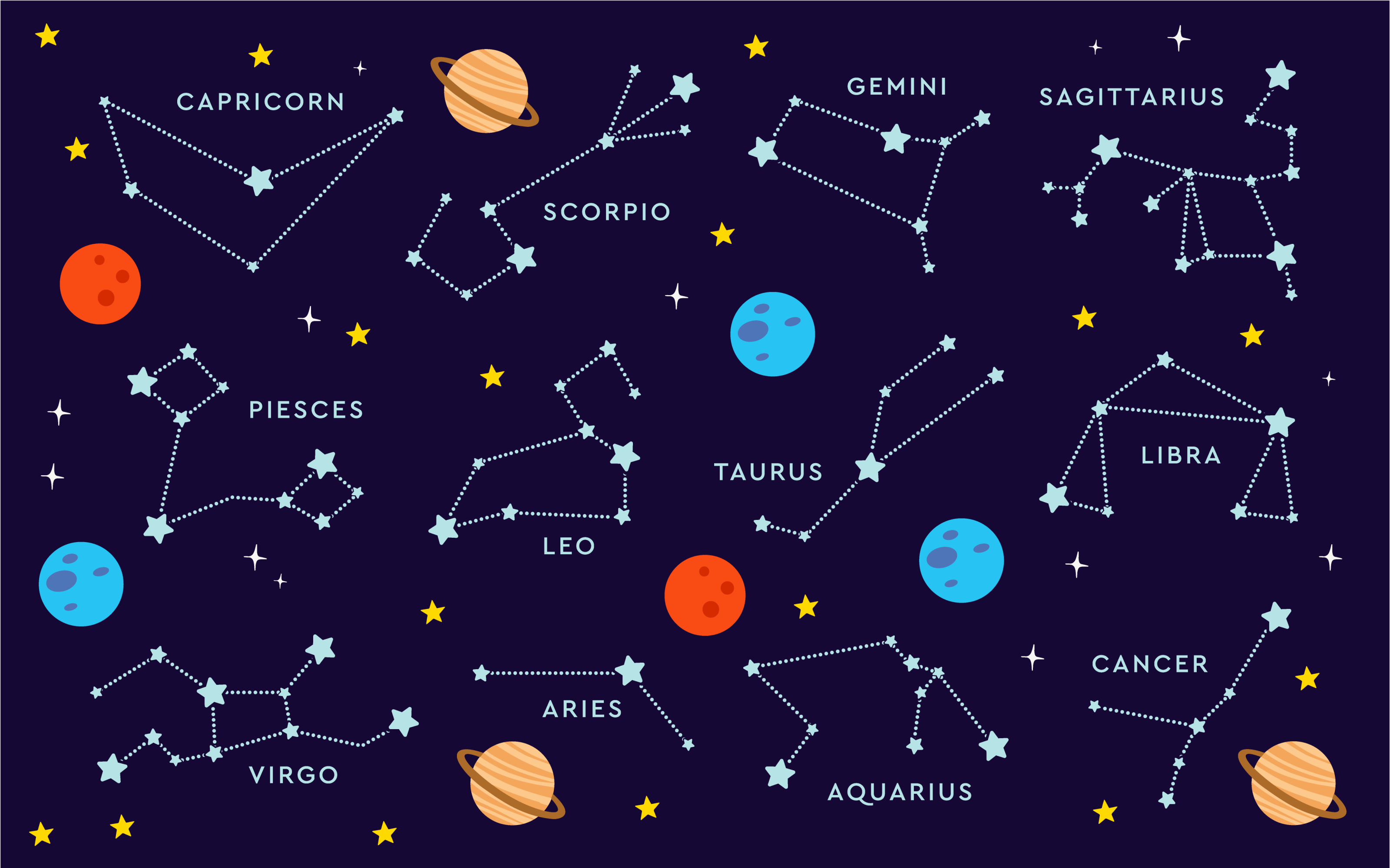 Semnele zodiacale explicate în covorul cu stele din desene animat - TenStickers