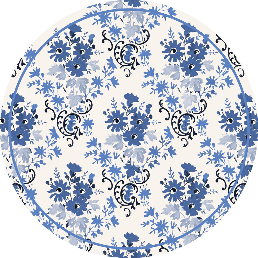 Covoruri vinil rotund imprimeu floral albastru - TenStickers
