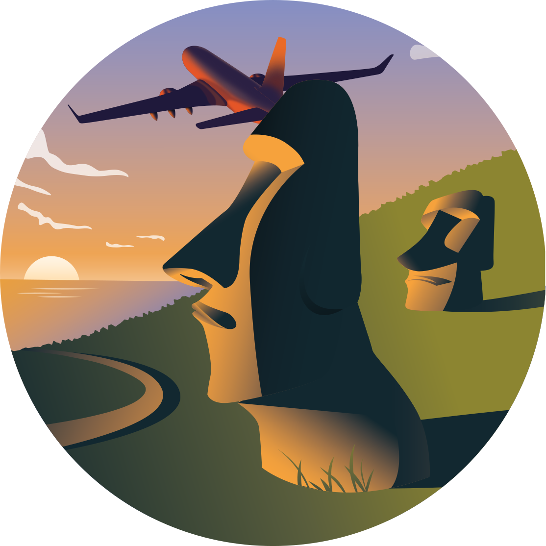 Covoruri vinil rotund apus de soare pe insula paștelui - TenStickers