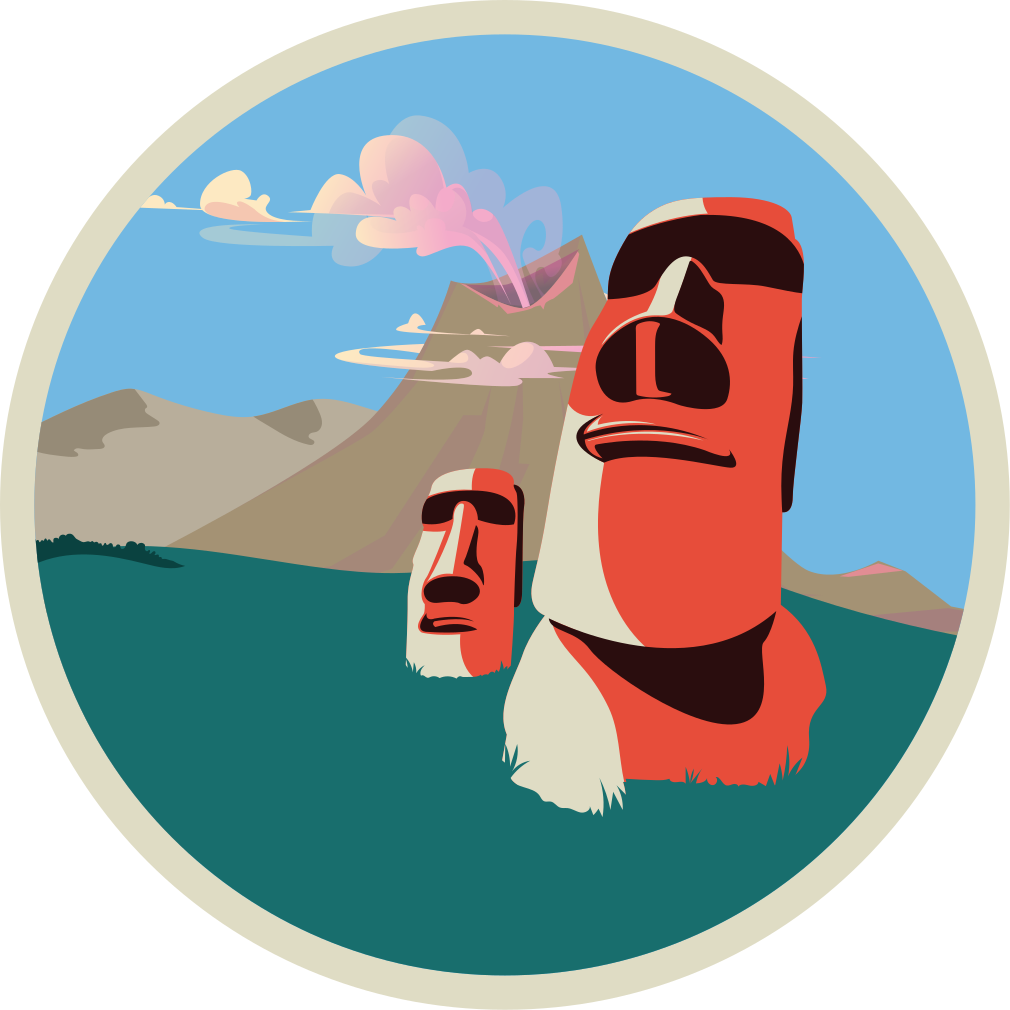 Covor de vinil harta lumii ilustrație a statuilor moai - TenStickers