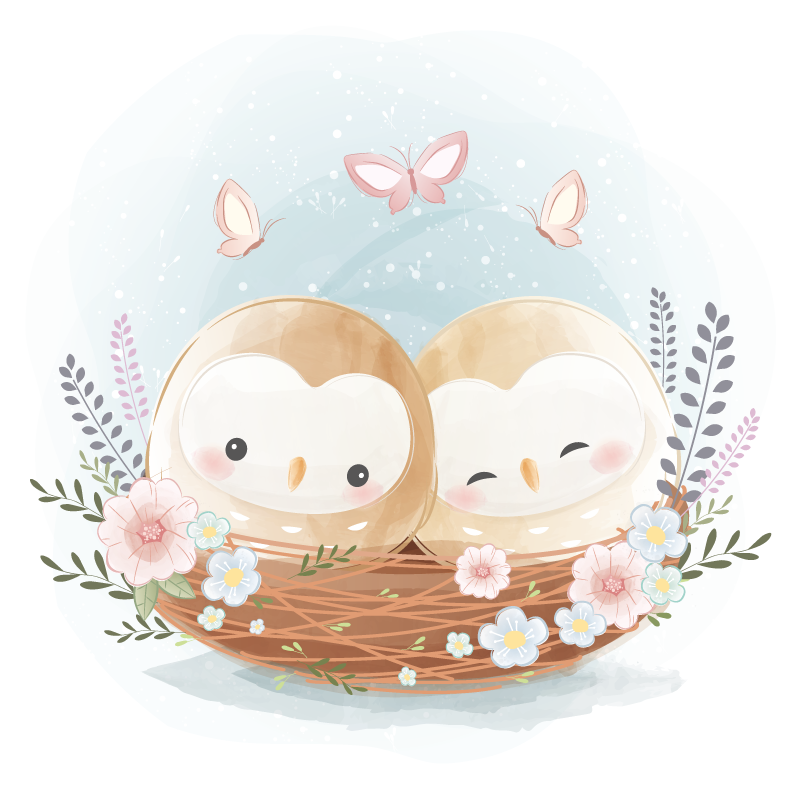 Covor vinil dormitor cuib de bufniță pentru cupluri - TenStickers