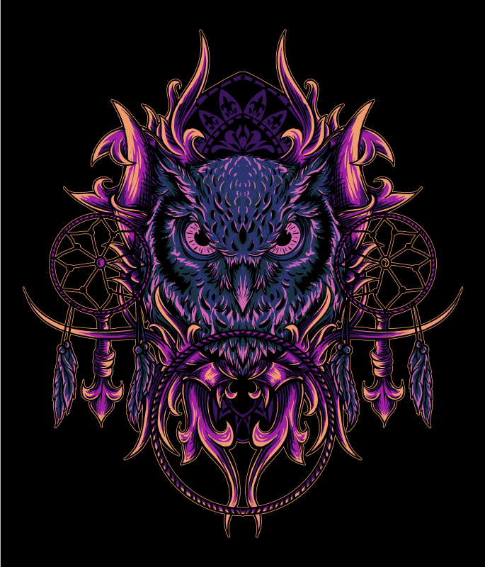 Covor vinil animal artă cu prinzător de vise cu bufniță - TenStickers