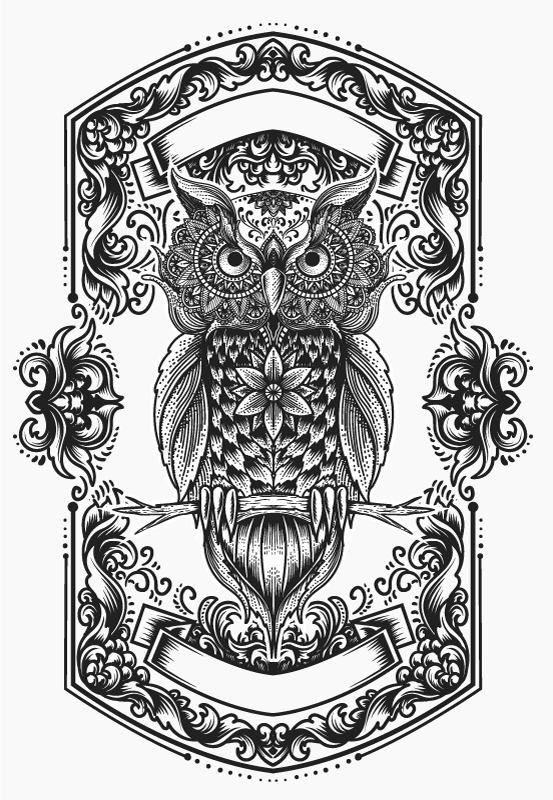 Covor vinil mandala motiv complicat de bufniță - TenStickers