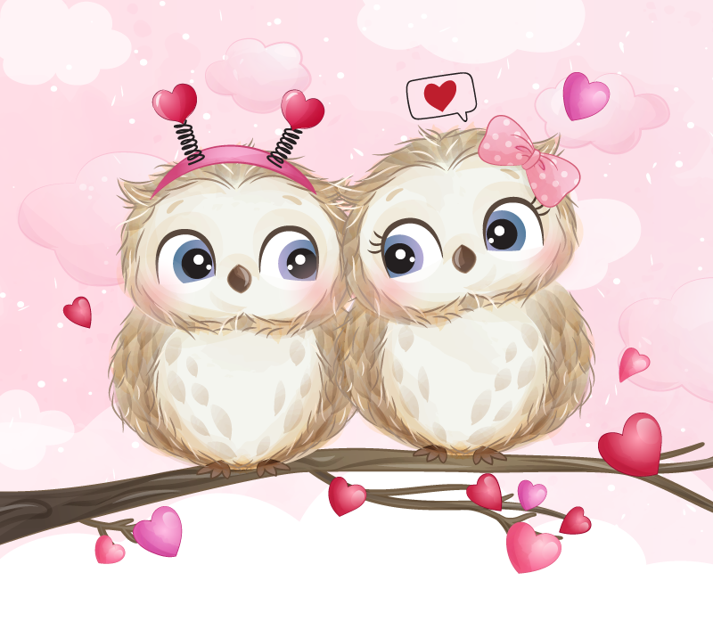 Covor vinil dormitor cuplu drăguț de bufnițe - TenStickers