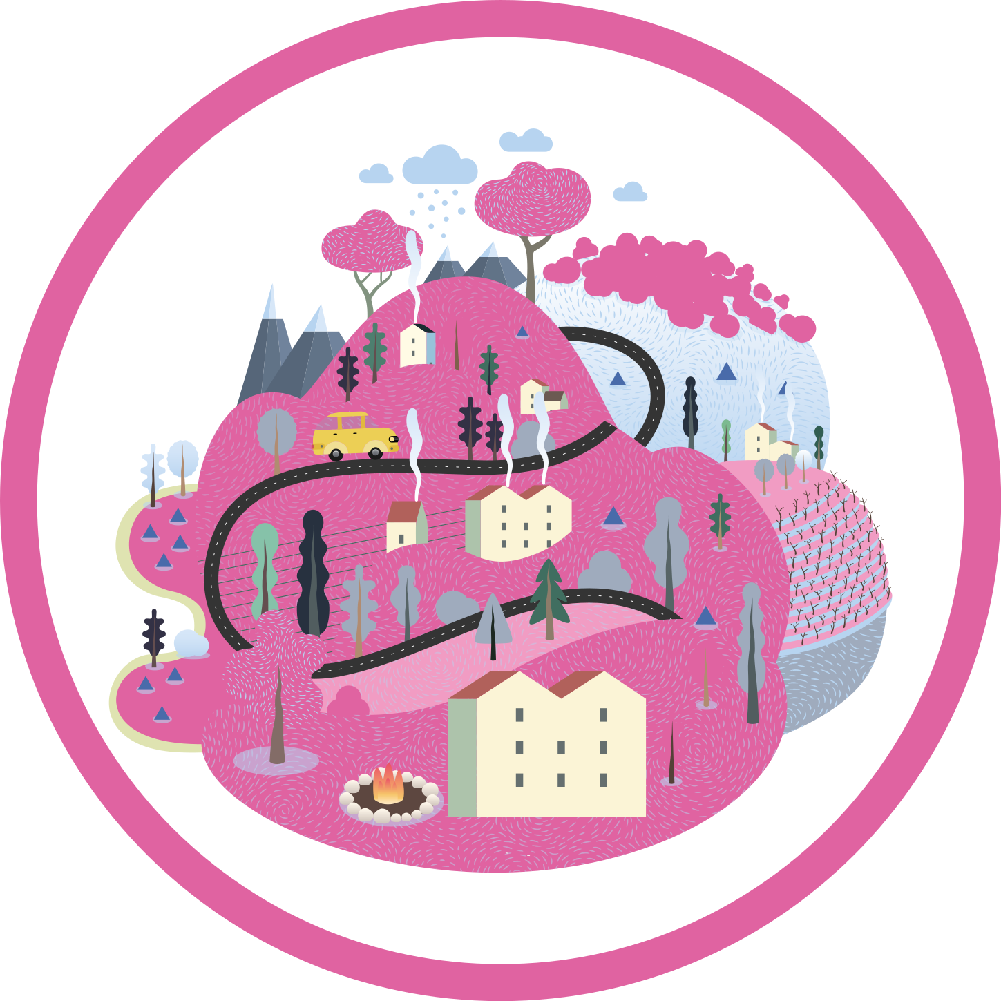 Covor de vinil drumuri peisaj sat colorat - TenStickers