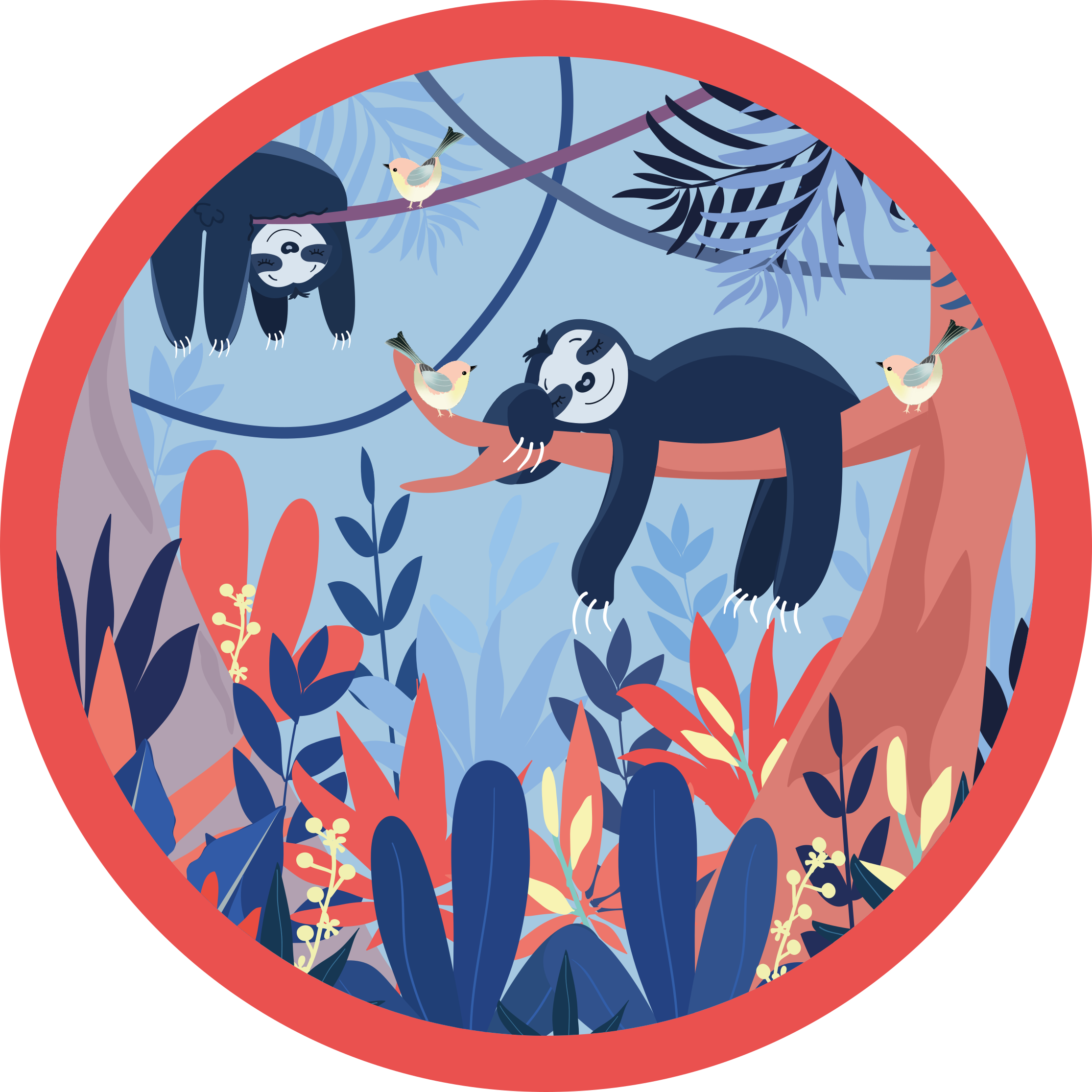 Covor vinil print animalier scenă din junglă cu leneși - TenStickers