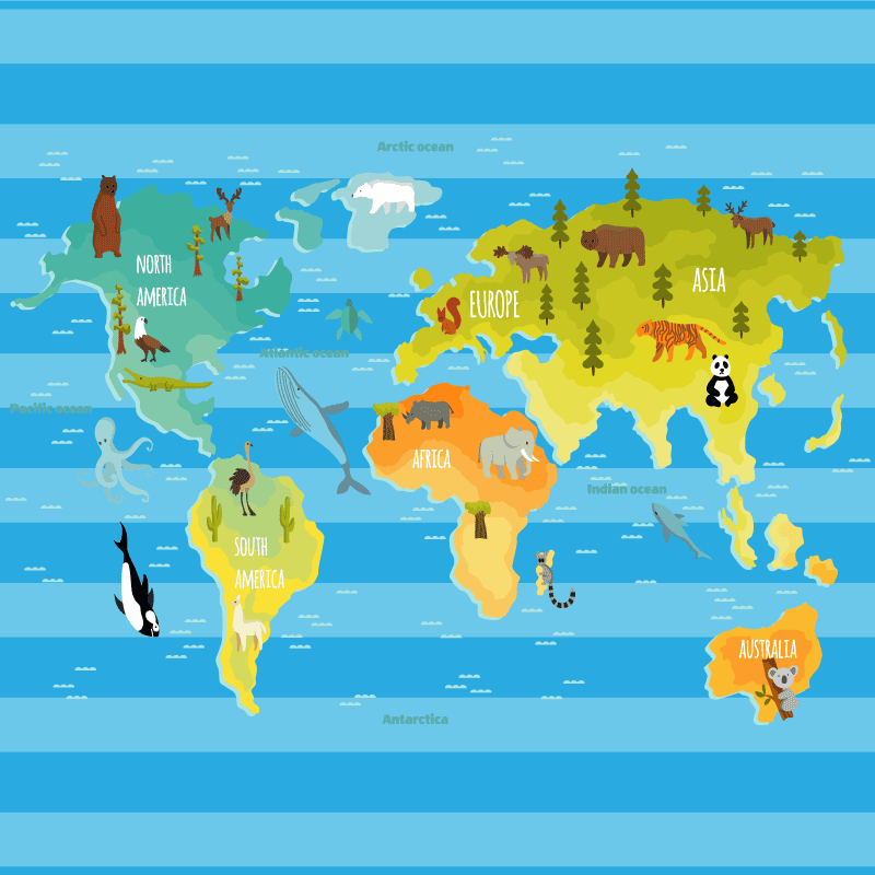 Covor de vinil harta lumii hartă cu dungi albastre - TenStickers