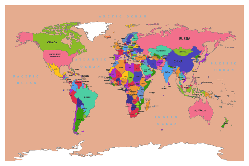 Culoarea bronzului cu covorul colorat al hărții continentelor - TenStickers