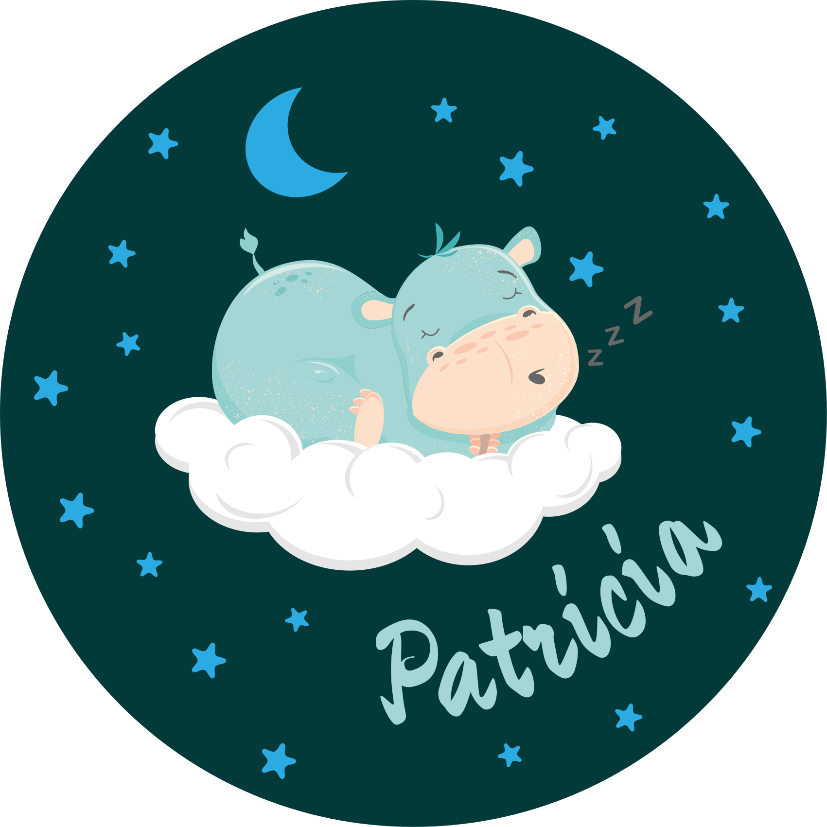 Covor de vinil pepiniere hipopotam somnoros cu nume - TenStickers