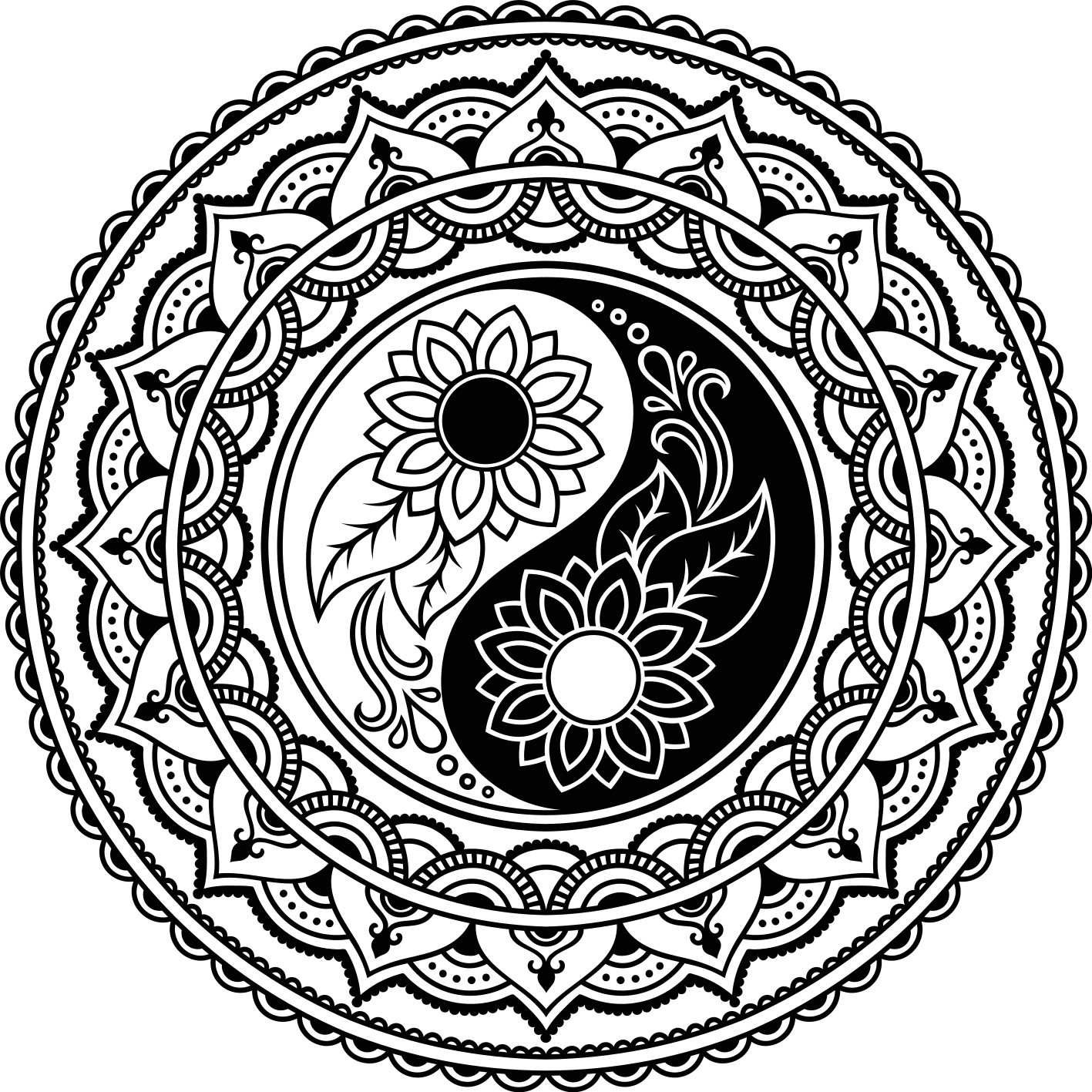 Covor vinil mandala floarea soarelui yin yang - TenStickers