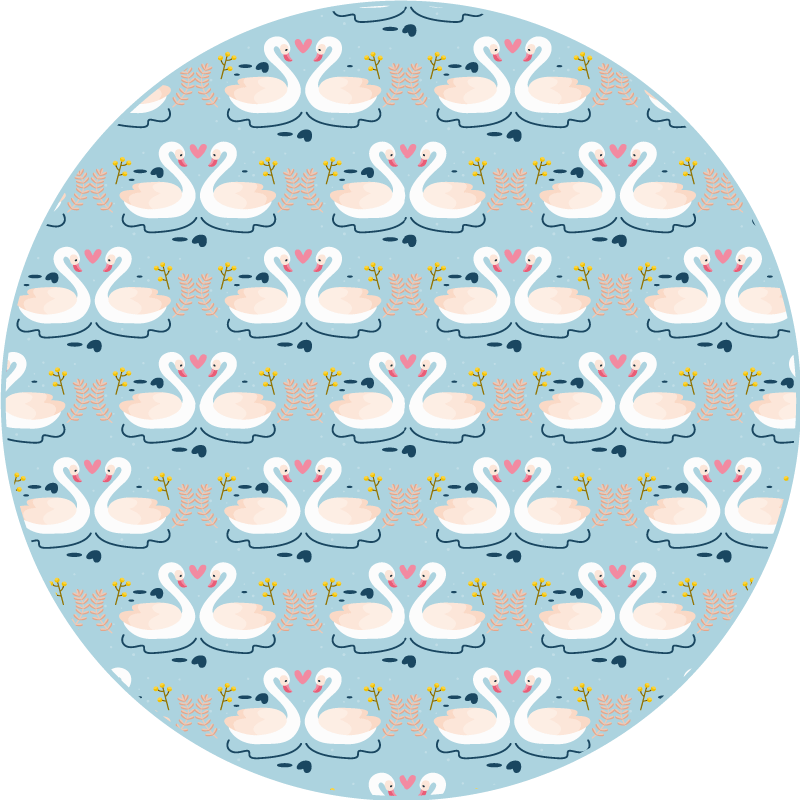 Albastru deschis cu covor circular de lebede - TenStickers