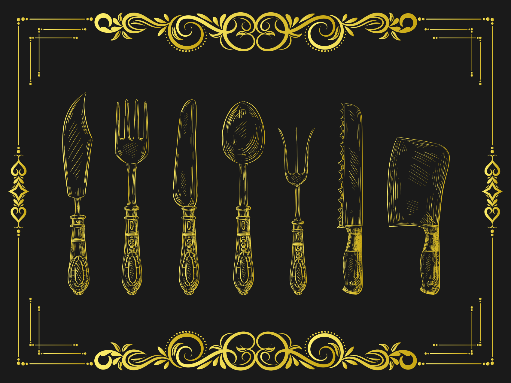 Covor de vinil pentru bucătărie contur ustensile bucătărie - TenStickers